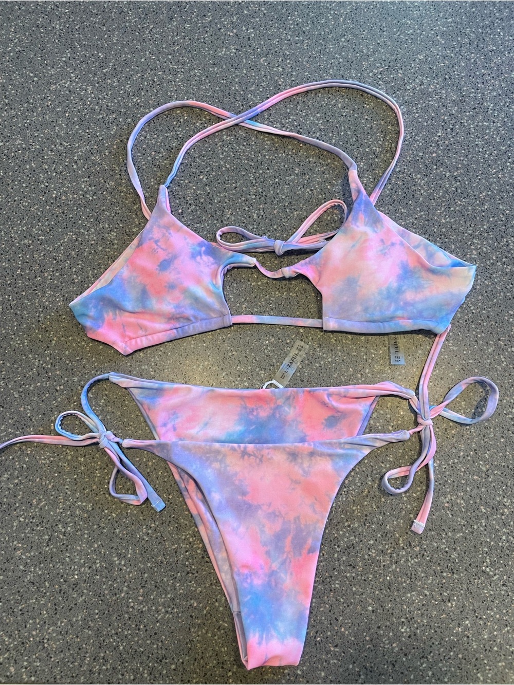 Zaful Pastel Pink & Blue Tie-Dye String Bikini Set